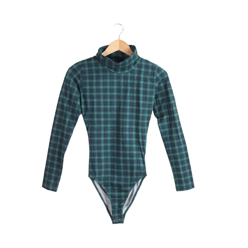 NWT vintage 90s plaid turtleneck bodysuit top cotton deadstock preppy grunge NEW